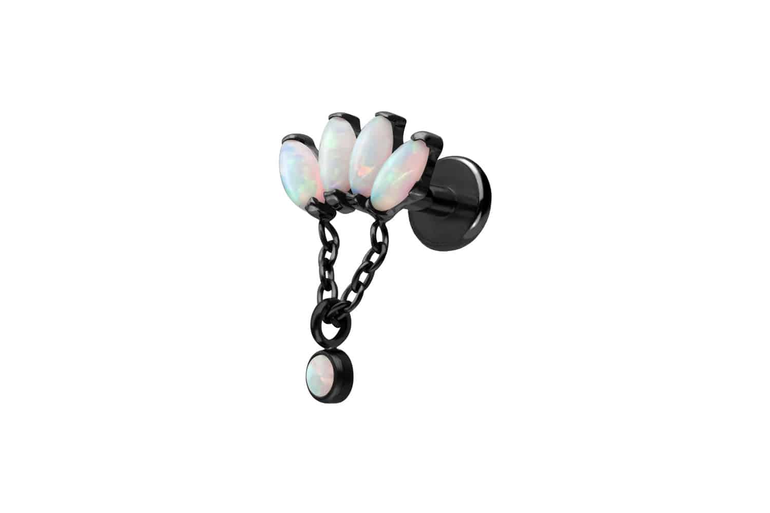 Titan Labret Piercing mit Push Fit LOTUSBLÜTE + SYNTHETISCHE OPALE